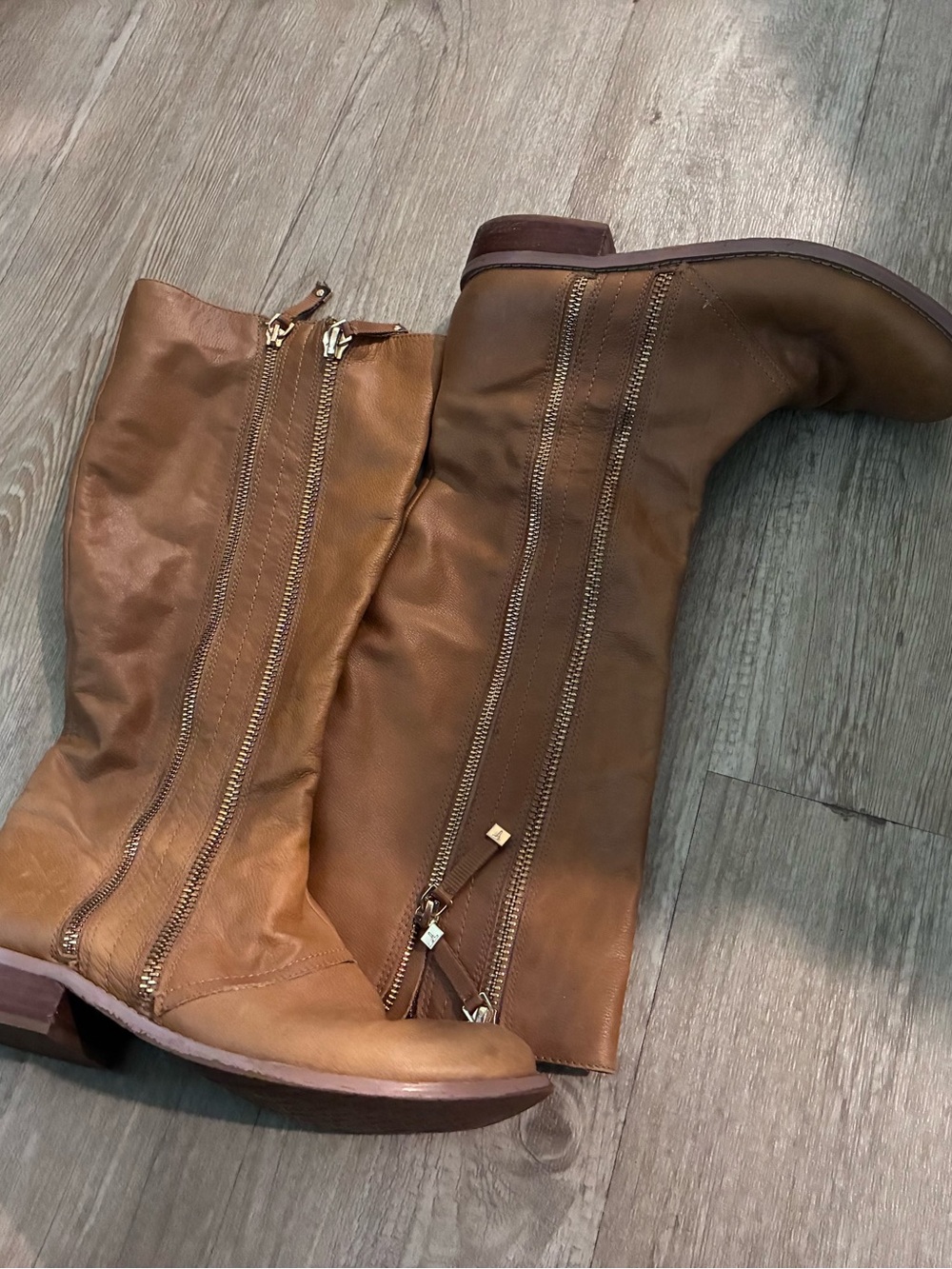 Women’s Brown Mid-Calf Double-Zip Heeled Boots